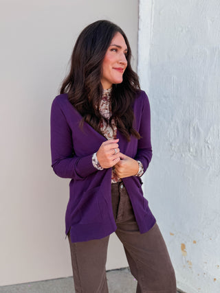 Leah Cardigan-Eggplant