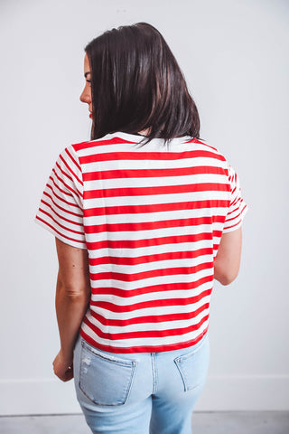 Kinley Striped Tee-Red/White