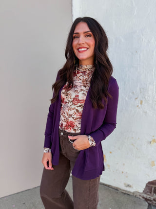 Leah Cardigan-Eggplant
