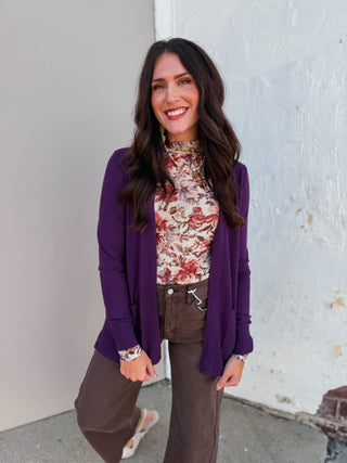 Leah Cardigan-Eggplant