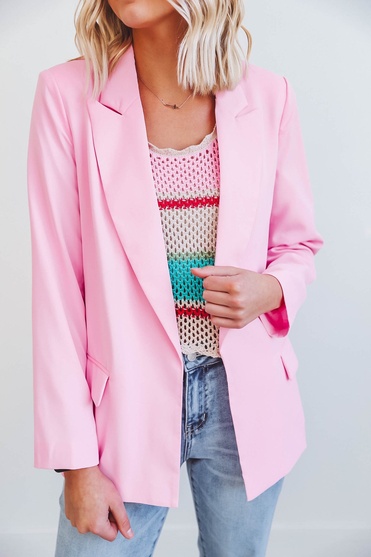 Roxy Leather Blazer-Pink