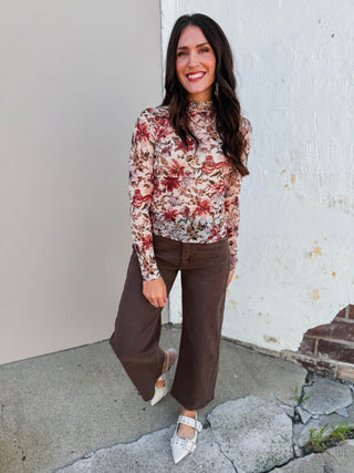 Kiley Floral Mesh Top-Cream