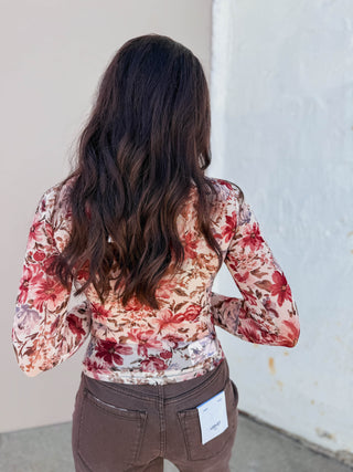 Kiley Floral Mesh Top-Cream