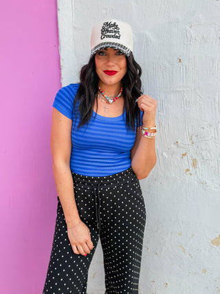 Chill Day Striped Tee-Royal Blue
