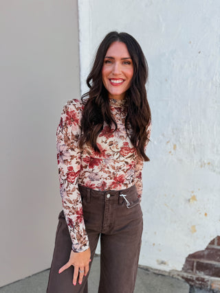 Kiley Floral Mesh Top-Cream
