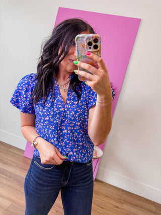 Jenny Floral Top-Blue