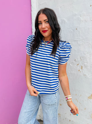 Jaci Striped Top-Royal Blue
