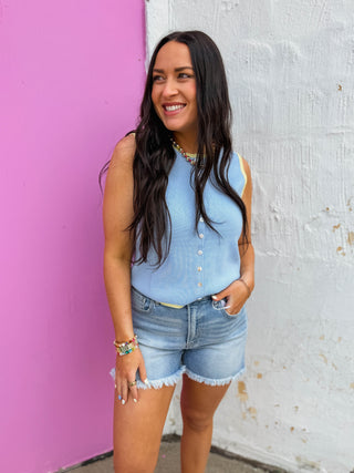 Alyssa Knit Tank-Blue/Lemon