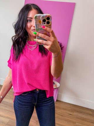 Kyla Corded Top-Hot Pink