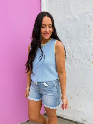 Alyssa Knit Tank-Blue/Lemon