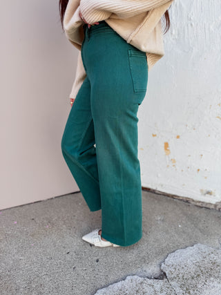 Rylin Wide Leg Pants-Green