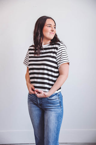 Kinley Striped Tee-Black/White