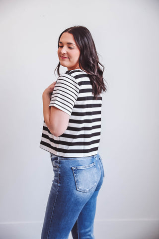 Kinley Striped Tee-Black/White