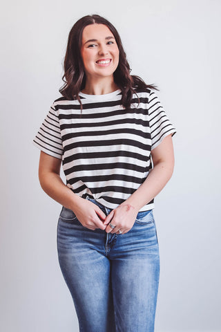 Kinley Striped Tee-Black/White