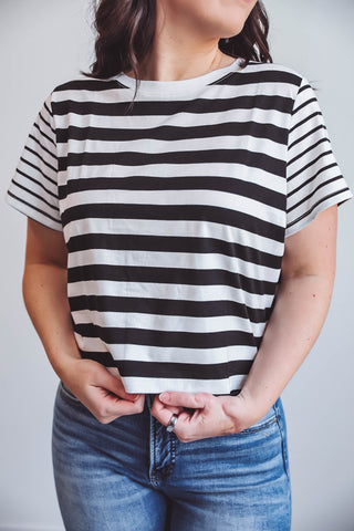 Kinley Striped Tee-Black/White