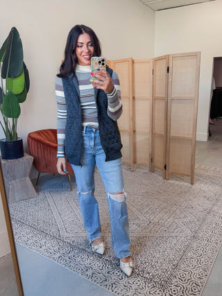 Lori Quilted Hoodie Vest-Gun Metal