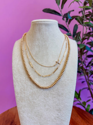Gold 3 Layer Multi Chain Cross Necklace