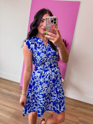 Kendra Floral Mini Dress-Royal Blue/Sky Blue