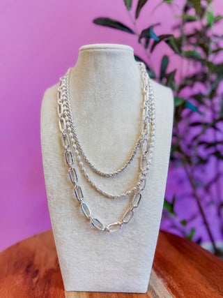 3 Layer Silver Multiway Stone Necklace