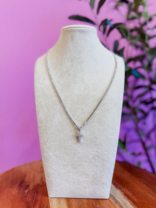 Divine Crystal Cross Silver Necklace