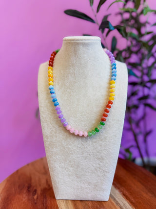 Natural Agate Rainbow Candy Beaded Necklace
