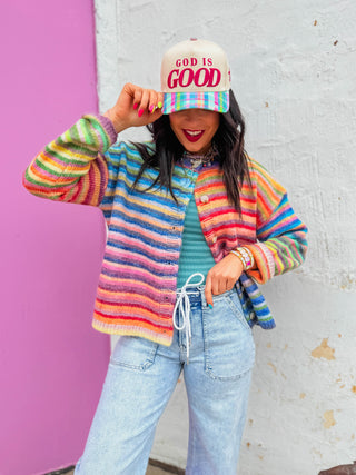 Over The Rainbow Cardigan-Sky/Purple