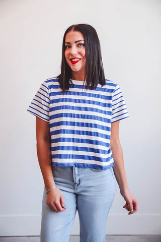 Kinley Striped Tee-Blue/White