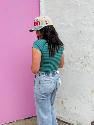 Chill Day Striped Tee-Dusty Teal
