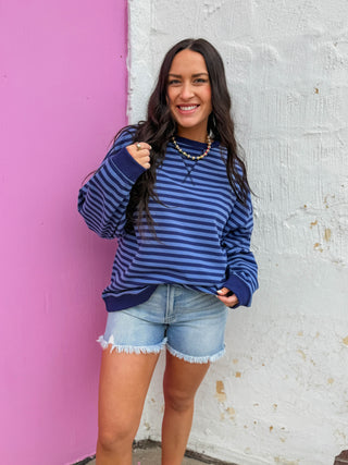 On The Line Pullover-Navy/Blue