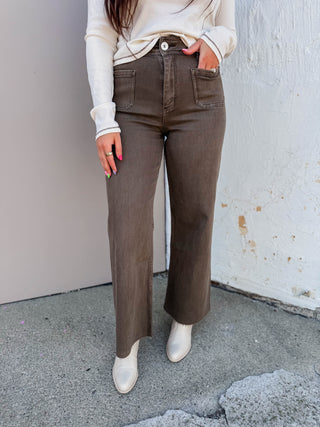 Cara Wide Leg Pants-Washed Brown