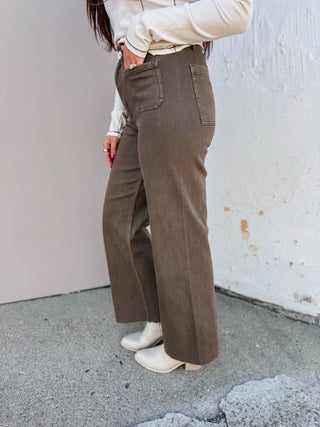 Cara Wide Leg Pants-Washed Brown
