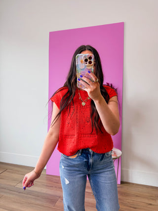 Laurie Crochet Knit Top-Orange