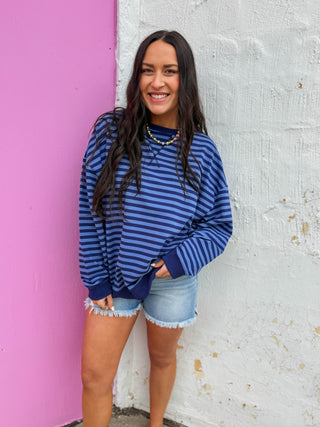 On The Line Pullover-Navy/Blue