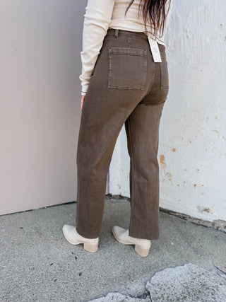 Cara Wide Leg Pants-Washed Brown