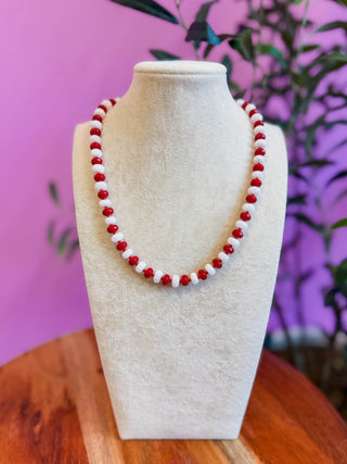 Red & White Crystal Beaded Necklace
