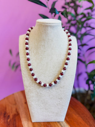 Maroon & White Crystal Beaded Necklace