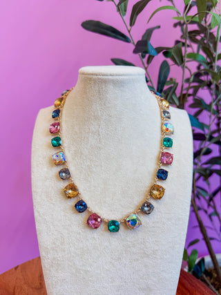 Multi Crystal Square Statement Necklace