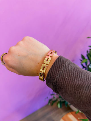 Gold Open Square Hinged Bracelet