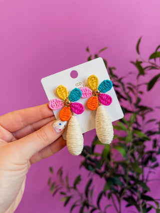 Multi Raffia Flower Earrings
