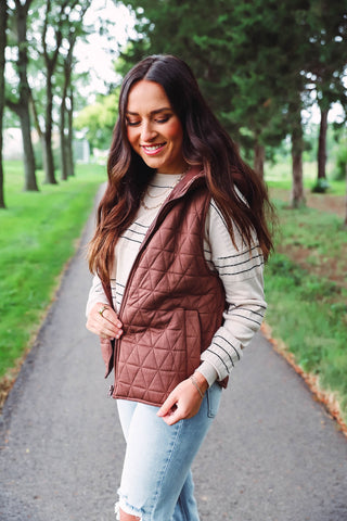 Nina Hooded Vest-Brown