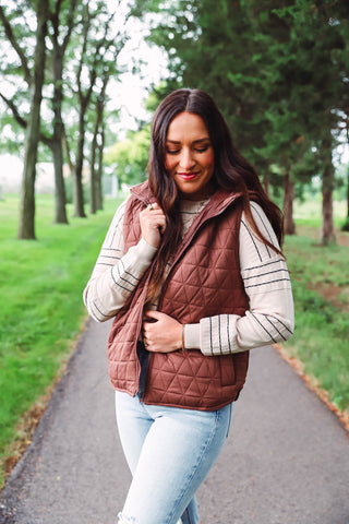 Nina Hooded Vest-Brown