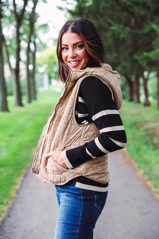 Nina Hooded Vest-Taupe