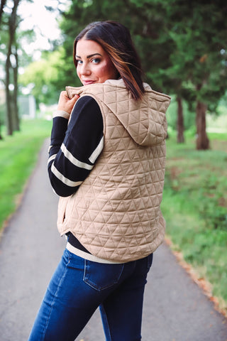 Nina Hooded Vest-Taupe