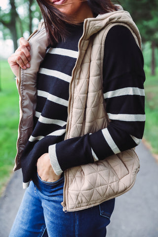 Nina Hooded Vest-Taupe