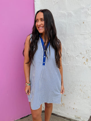 Casey Striped Mini Dress-Blue
