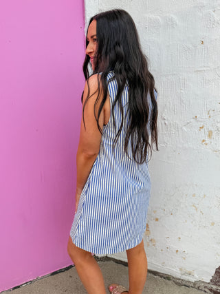 Casey Striped Mini Dress-Blue