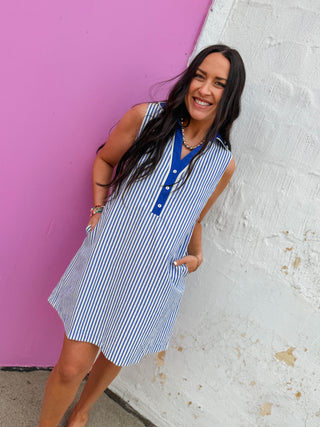 Casey Striped Mini Dress-Blue