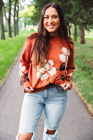 Parker Floral Sweater-Copper/Ivory