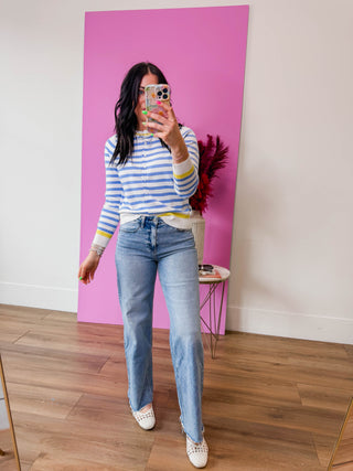 Camille Striped Cardigan-Chambray