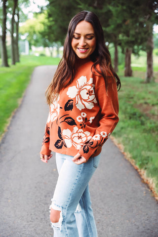 Parker Floral Sweater-Copper/Ivory